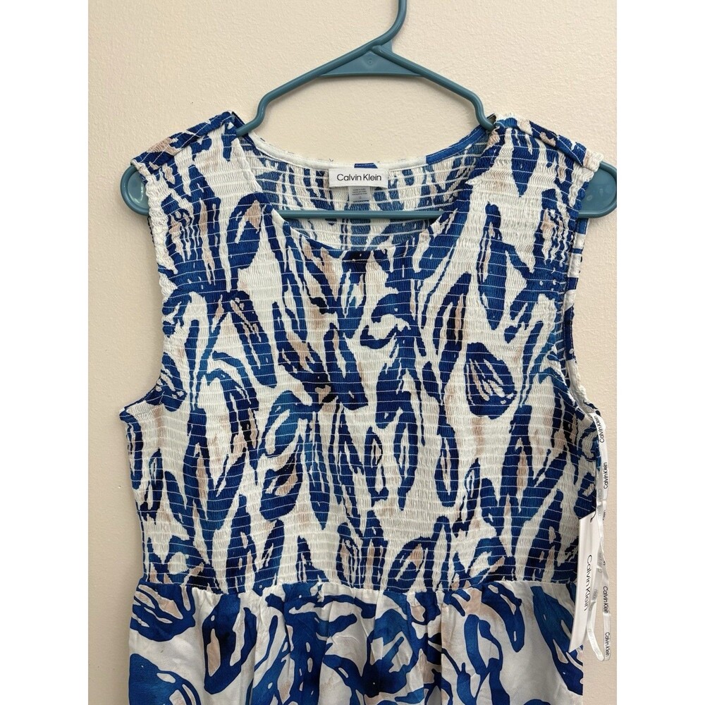 Calvin Klein Women Midi Dress Size 12 NWT Smocked W/ Pockets Floral Sleeveless - Picture 12 of 14